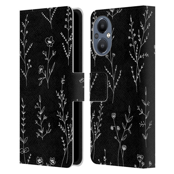 Anis Illustration Wildflowers Black Leather Book Wallet Case Cover For OnePlus Nord N20 5G