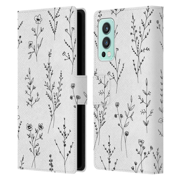 Anis Illustration Wildflowers White Leather Book Wallet Case Cover For OnePlus Nord 2 5G