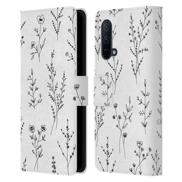 Anis Illustration Wildflowers White Leather Book Wallet Case Cover For OnePlus Nord CE 5G