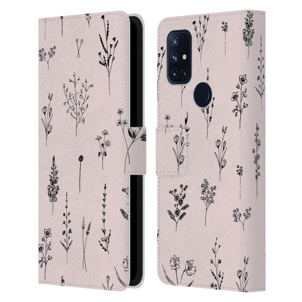 Anis Illustration Wildflowers Light Pink Leather Book Wallet Case Cover For OnePlus Nord N10 5G