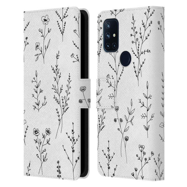 Anis Illustration Wildflowers White Leather Book Wallet Case Cover For OnePlus Nord N10 5G