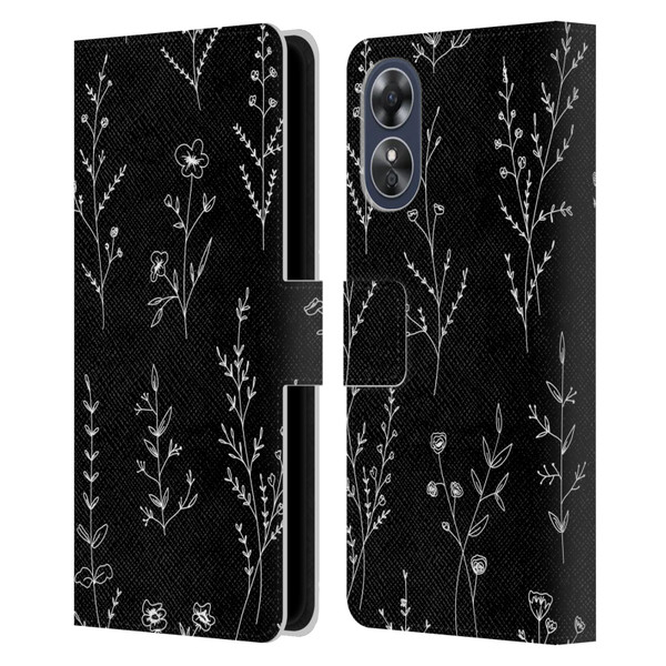 Anis Illustration Wildflowers Black Leather Book Wallet Case Cover For OPPO A17