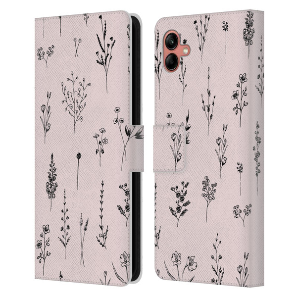 Anis Illustration Wildflowers Light Pink Leather Book Wallet Case Cover For Samsung Galaxy A04 (2022)