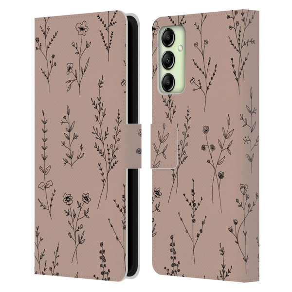 Anis Illustration Wildflowers Blush Pink Leather Book Wallet Case Cover For Samsung Galaxy A14 5G