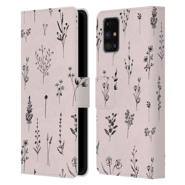 Anis Illustration Wildflowers Light Pink Leather Book Wallet Case Cover For Samsung Galaxy M31s (2020)