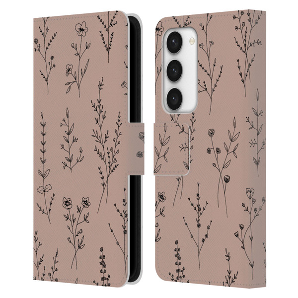 Anis Illustration Wildflowers Blush Pink Leather Book Wallet Case Cover For Samsung Galaxy S23 5G