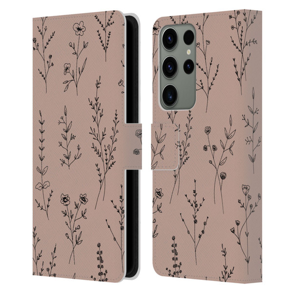 Anis Illustration Wildflowers Blush Pink Leather Book Wallet Case Cover For Samsung Galaxy S23 Ultra 5G