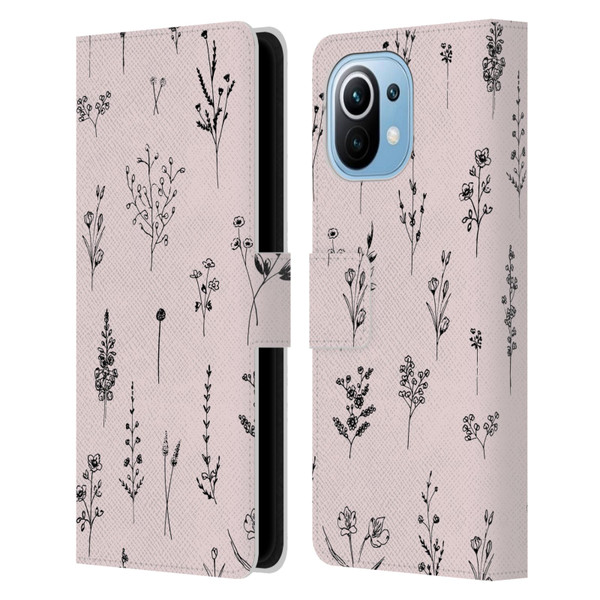 Anis Illustration Wildflowers Light Pink Leather Book Wallet Case Cover For Xiaomi Mi 11