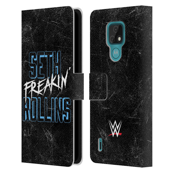 WWE Seth Rollins Logotype Leather Book Wallet Case Cover For Motorola Moto E7