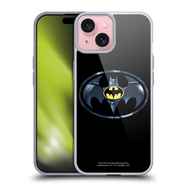 The Flash 2023 Graphics Black Batman Logo Soft Gel Case for Apple iPhone 15