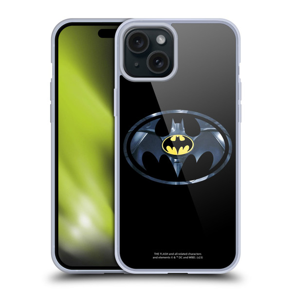 The Flash 2023 Graphics Black Batman Logo Soft Gel Case for Apple iPhone 15 Plus