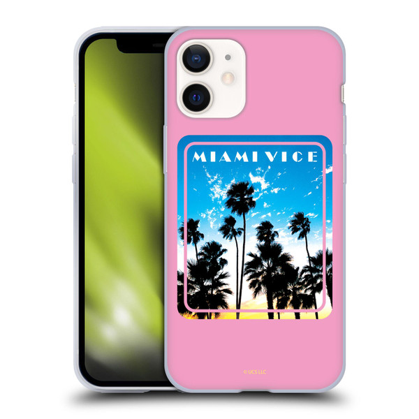 Miami Vice Art Miami Beach Palm Tree Soft Gel Case for Apple iPhone 12 Mini