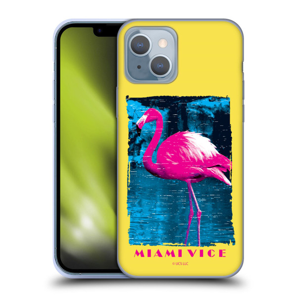 Miami Vice Art Pink Flamingo Soft Gel Case for Apple iPhone 14