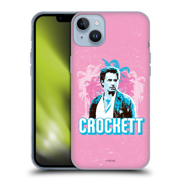 Miami Vice Art Crockett And Palm Tree Scenery Soft Gel Case for Apple iPhone 14 Plus