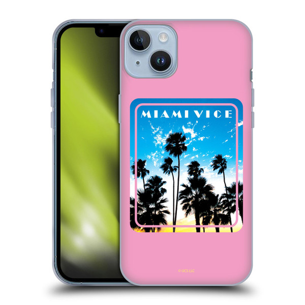 Miami Vice Art Miami Beach Palm Tree Soft Gel Case for Apple iPhone 14 Plus