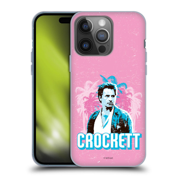 Miami Vice Art Crockett And Palm Tree Scenery Soft Gel Case for Apple iPhone 14 Pro