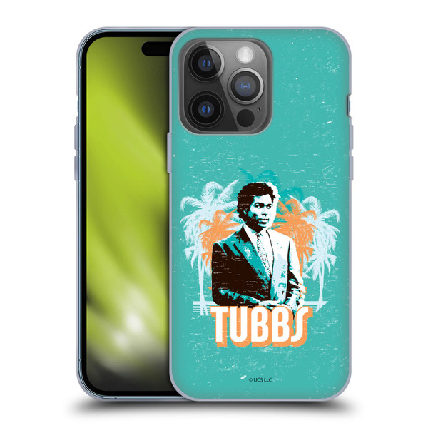 Miami Vice Art Tubbs And Palm Tree Scenery Soft Gel Case for Apple iPhone 14 Pro