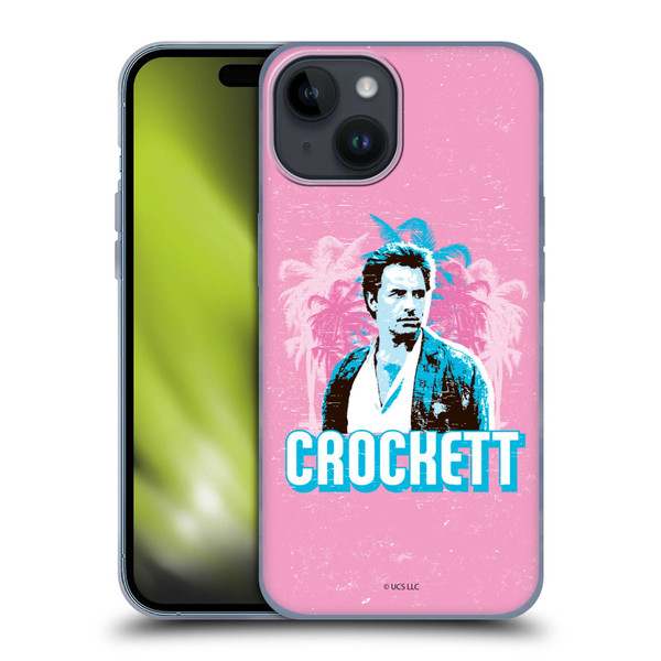 Miami Vice Art Crockett And Palm Tree Scenery Soft Gel Case for Apple iPhone 15