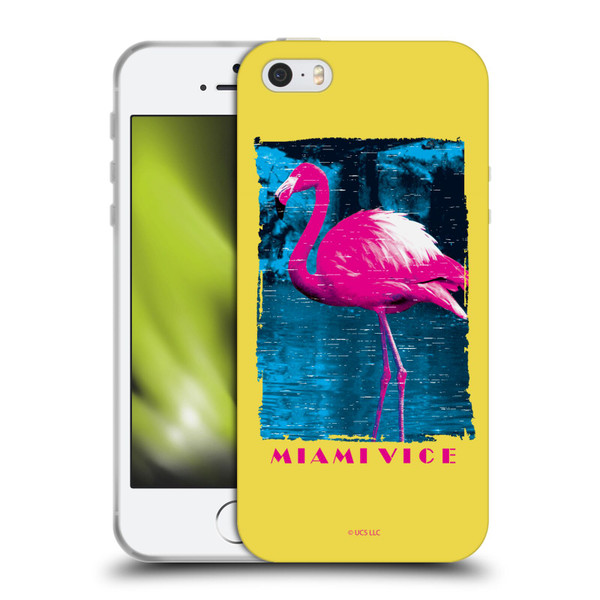 Miami Vice Art Pink Flamingo Soft Gel Case for Apple iPhone 5 / 5s / iPhone SE 2016