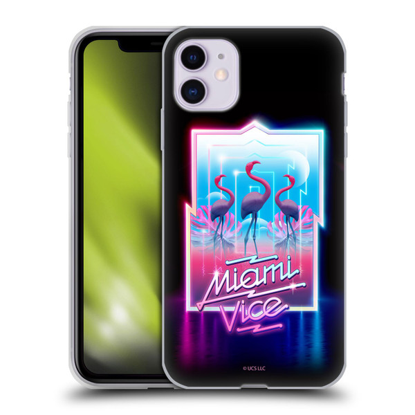 Miami Vice Graphics Flamingos Soft Gel Case for Apple iPhone 11