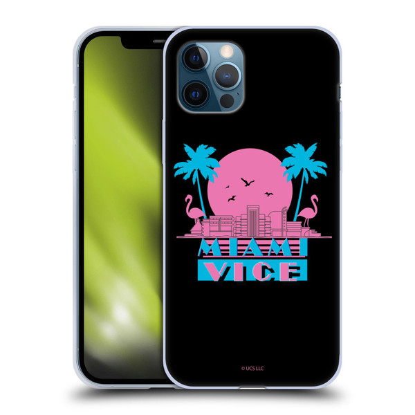 Miami Vice Graphics Sunset Flamingos Soft Gel Case for Apple iPhone 12 / iPhone 12 Pro