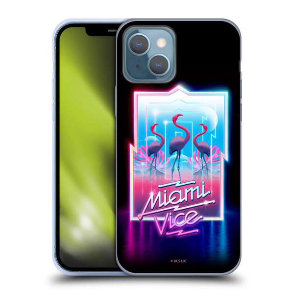 Miami Vice Graphics Flamingos Soft Gel Case for Apple iPhone 13