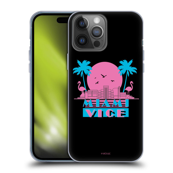 Miami Vice Graphics Sunset Flamingos Soft Gel Case for Apple iPhone 14 Pro Max