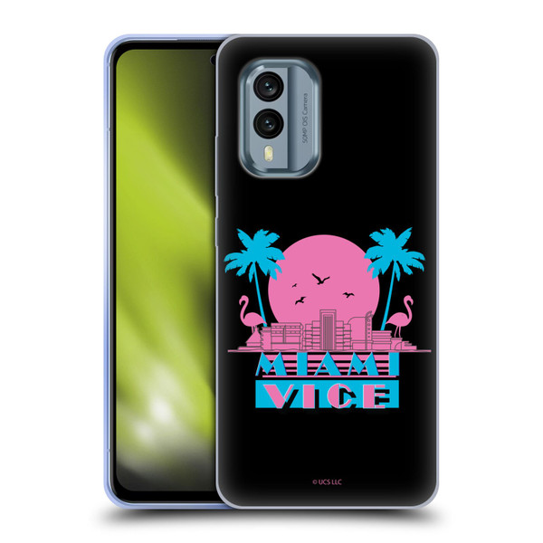 Miami Vice Graphics Sunset Flamingos Soft Gel Case for Nokia X30