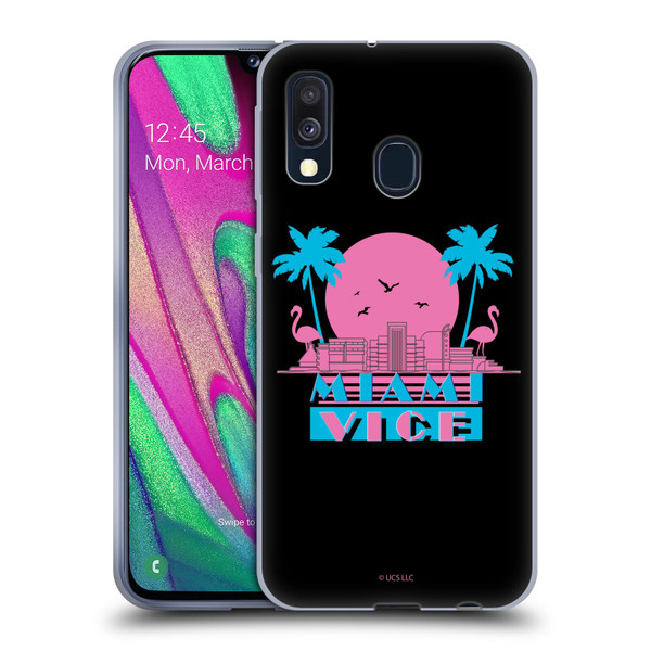 Miami Vice Graphics Sunset Flamingos Soft Gel Case for Samsung Galaxy A40 (2019)