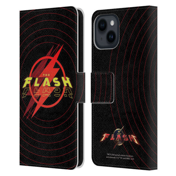 The Flash 2023 Graphics Logo Leather Book Wallet Case Cover For Apple iPhone 15