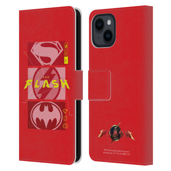 The Flash 2023 Graphics Superhero Logos Leather Book Wallet Case Cover For Apple iPhone 15
