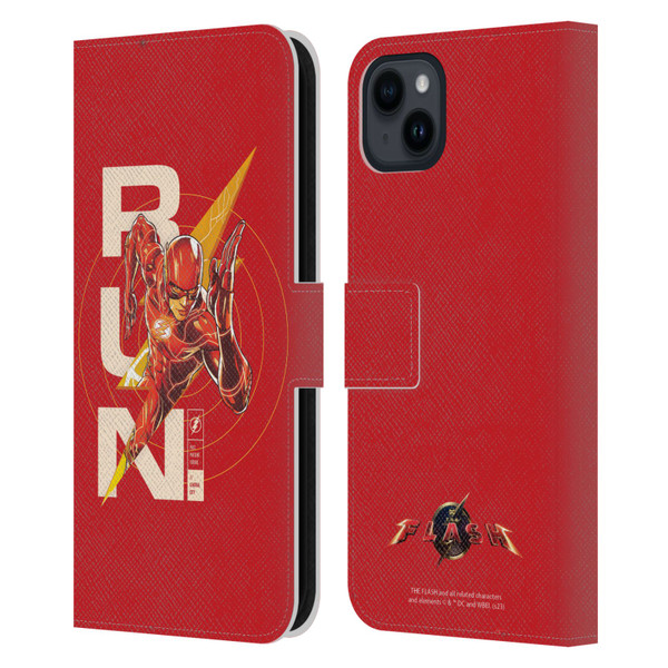 The Flash 2023 Graphics Barry Allen Run Leather Book Wallet Case Cover For Apple iPhone 15 Plus