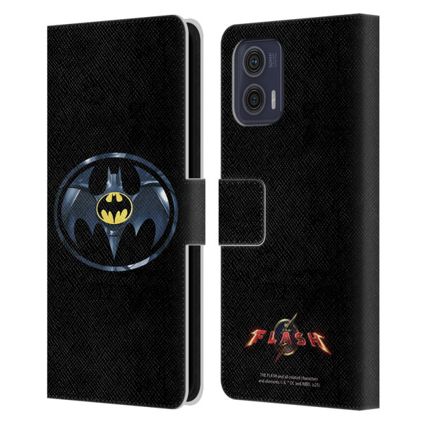 The Flash 2023 Graphics Black Batman Logo Leather Book Wallet Case Cover For Motorola Moto G73 5G