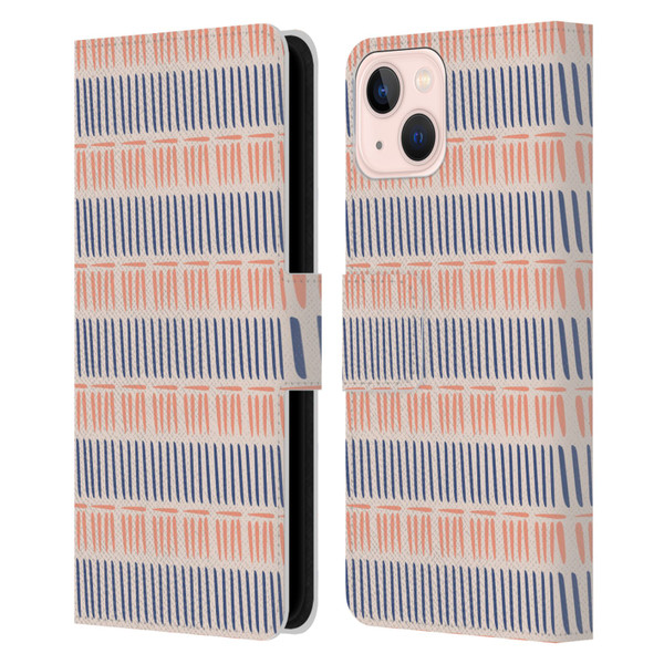 Gabriela Thomeu Art Blue And Pink Lines Leather Book Wallet Case Cover For Apple iPhone 13