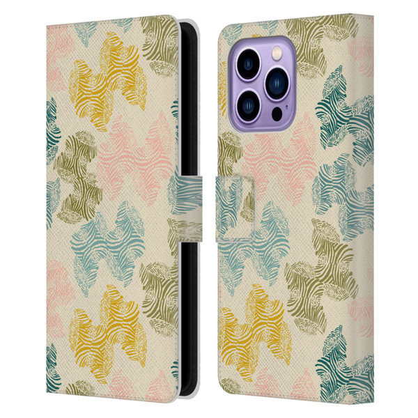 Gabriela Thomeu Art Zebra Green Leather Book Wallet Case Cover For Apple iPhone 14 Pro Max