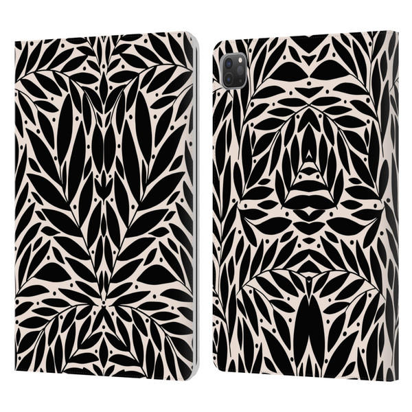Gabriela Thomeu Floral Black And White Folk Leaves Leather Book Wallet Case Cover For Apple iPad Pro 11 2020 / 2021 / 2022