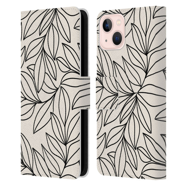 Gabriela Thomeu Floral Black And White Leaves Leather Book Wallet Case Cover For Apple iPhone 13