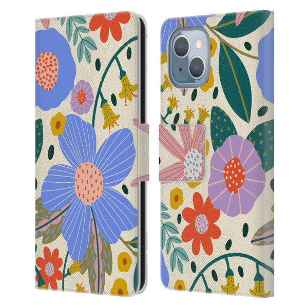 Gabriela Thomeu Floral Pure Joy - Colorful Floral Leather Book Wallet Case Cover For Apple iPhone 14