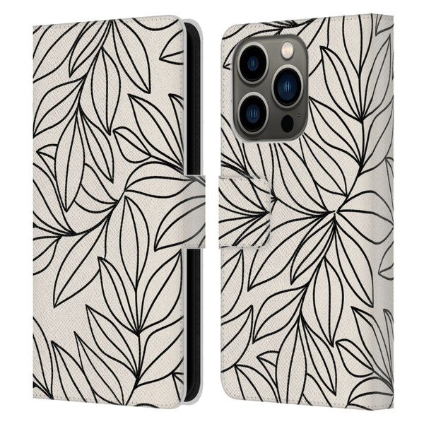 Gabriela Thomeu Floral Black And White Leaves Leather Book Wallet Case Cover For Apple iPhone 14 Pro