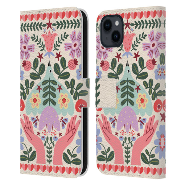 Gabriela Thomeu Floral Folk Flora Leather Book Wallet Case Cover For Apple iPhone 15 Plus