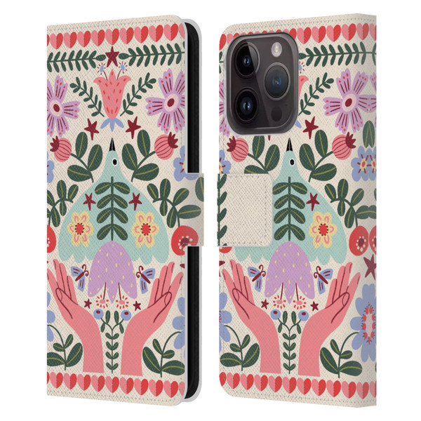 Gabriela Thomeu Floral Folk Flora Leather Book Wallet Case Cover For Apple iPhone 15 Pro