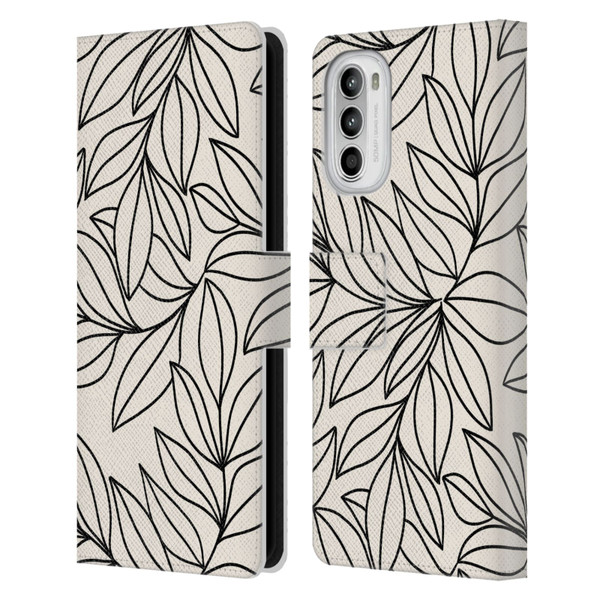 Gabriela Thomeu Floral Black And White Leaves Leather Book Wallet Case Cover For Motorola Moto G52