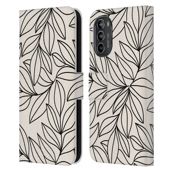 Gabriela Thomeu Floral Black And White Leaves Leather Book Wallet Case Cover For Motorola Moto G82 5G