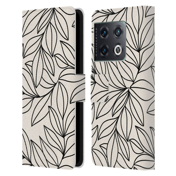 Gabriela Thomeu Floral Black And White Leaves Leather Book Wallet Case Cover For OnePlus 10 Pro