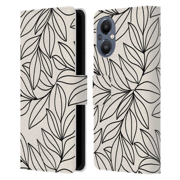 Gabriela Thomeu Floral Black And White Leaves Leather Book Wallet Case Cover For OnePlus Nord N20 5G