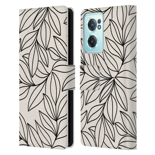 Gabriela Thomeu Floral Black And White Leaves Leather Book Wallet Case Cover For OnePlus Nord CE 2 5G