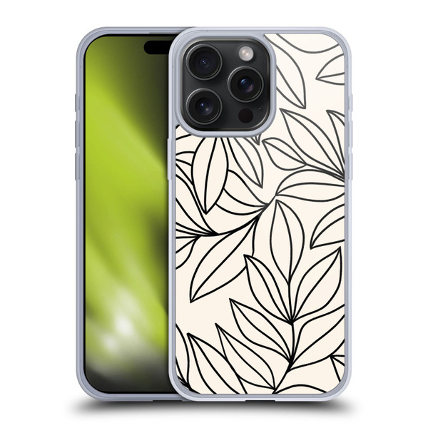 Gabriela Thomeu Floral Black And White Leaves Soft Gel Case for Apple iPhone 15 Pro Max