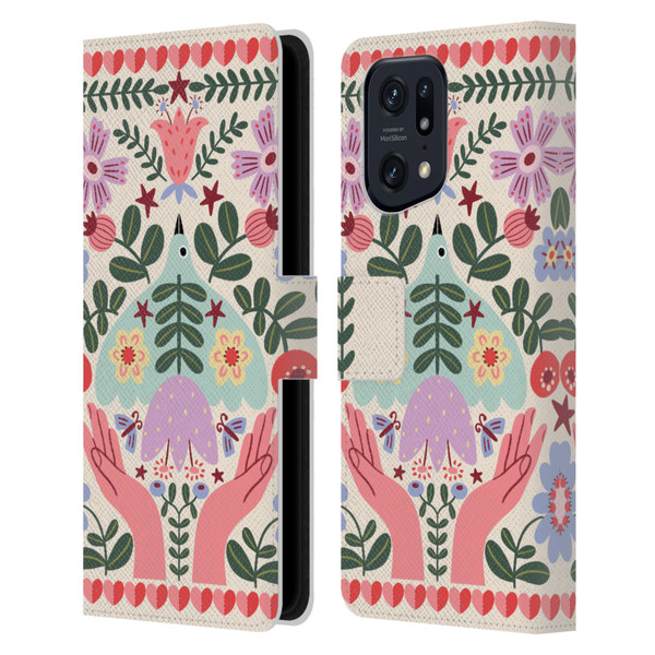 Gabriela Thomeu Floral Folk Flora Leather Book Wallet Case Cover For OPPO Find X5 Pro