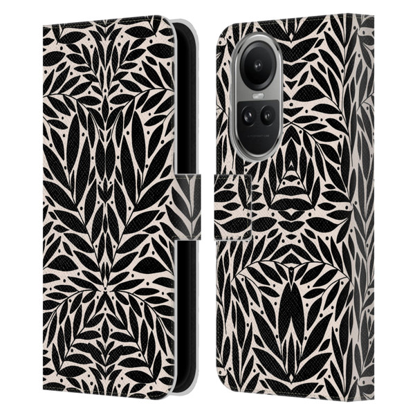 Gabriela Thomeu Floral Black And White Folk Leaves Leather Book Wallet Case Cover For OPPO Reno10 5G / Reno10 Pro 5G