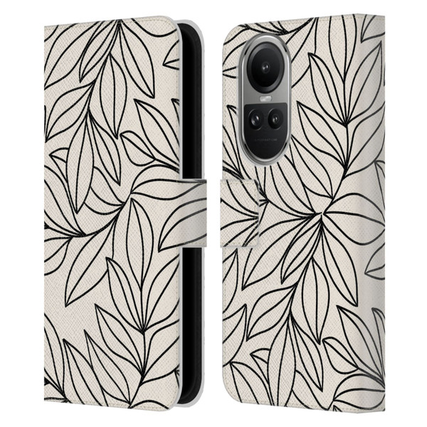 Gabriela Thomeu Floral Black And White Leaves Leather Book Wallet Case Cover For OPPO Reno10 5G / Reno10 Pro 5G